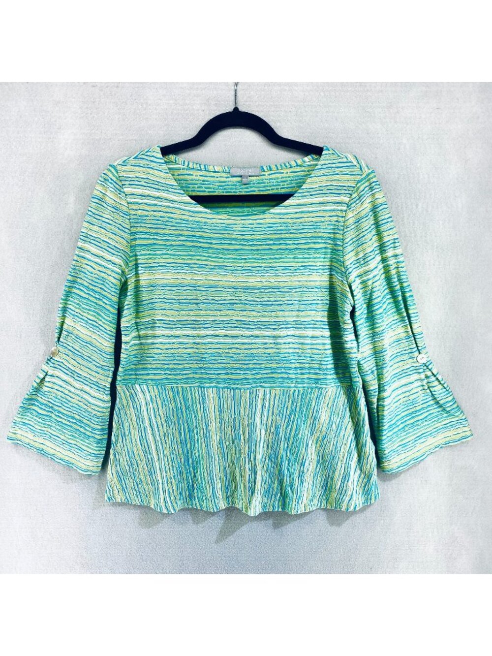 Habitat Cottagecore Top Womens S Green Stripe Textured Blouse Artsy